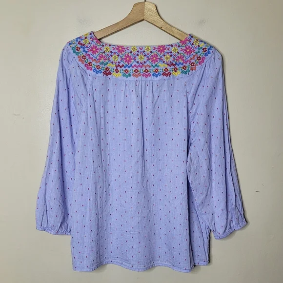 Talbots Floral Embroidered Chambray Blouse Size L - Picture 6 of 8